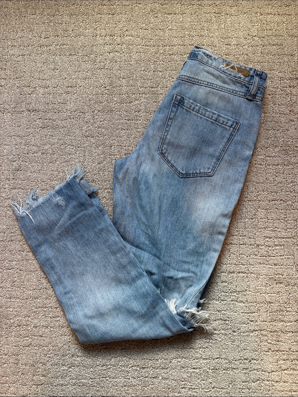 Blank NYC high rise taper Light Blue Distressed Ankle Jeans